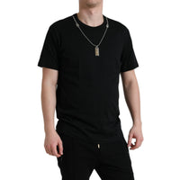 Dolce & Gabbana Black Cotton Dog Tag Round Neck T-shirt