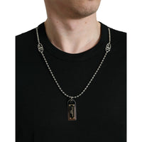 Dolce & Gabbana Black Cotton Dog Tag Round Neck T-shirt