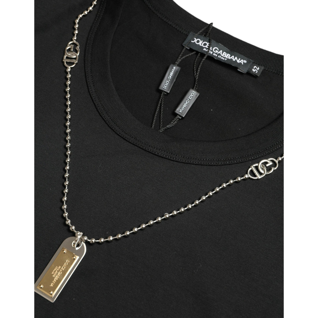 Dolce & Gabbana Black Cotton Dog Tag Round Neck T-shirt