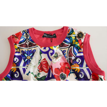 Dolce & Gabbana Multicolor Majolica Floral Crew Neck Tank Top