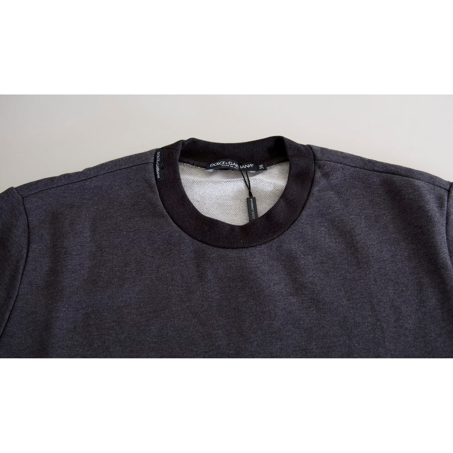 Dolce & Gabbana Dark Gray Cotton Crew Neck Pullover Sweater