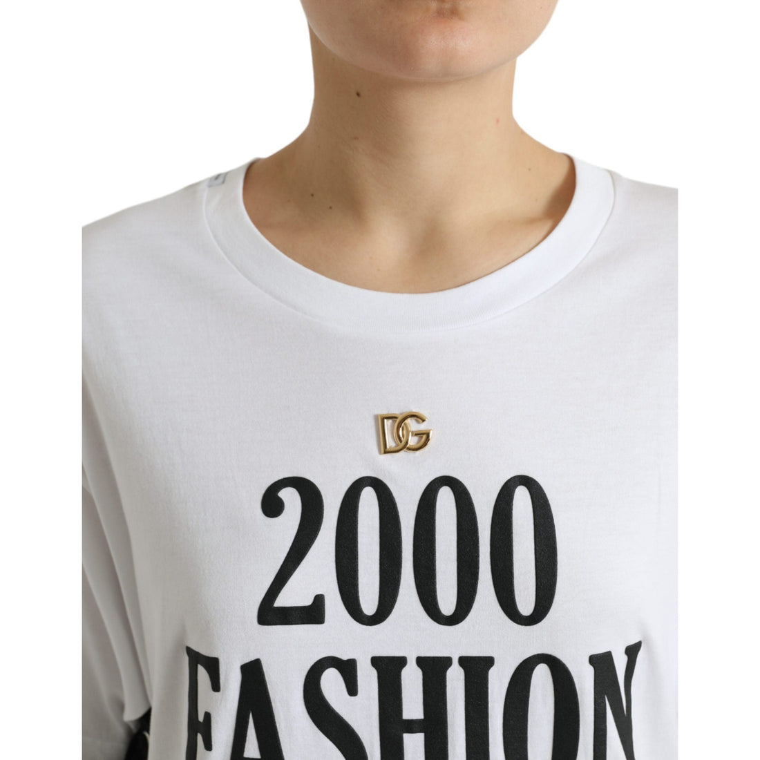 Dolce & Gabbana White Slogan Print Lacing Detailed T-shirt