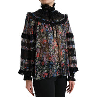 Dolce & Gabbana Black Floral Print Long Sleeves Blouse Top