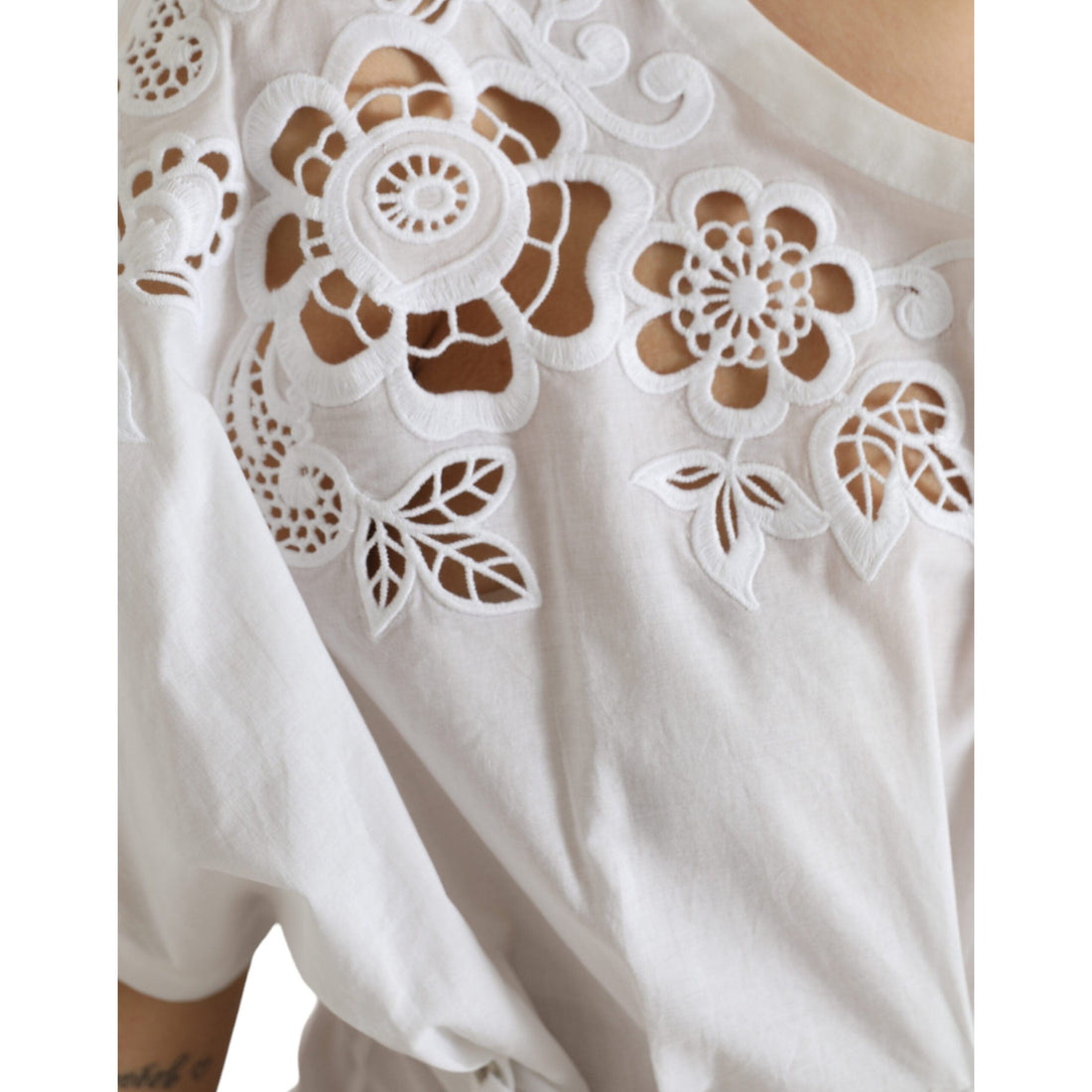 Dolce & Gabbana White Cotton Floral Cut Out Blouse Top