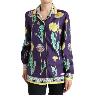 Dolce & Gabbana Purple Floral Print Twill Shirt Blouse Top