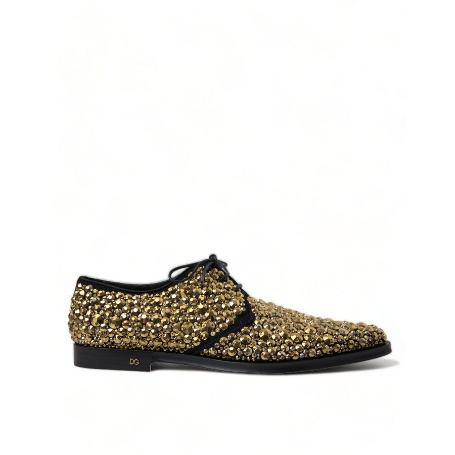 Dolce & Gabbana Elegant Gold Black Suede Derby Dress Shoes