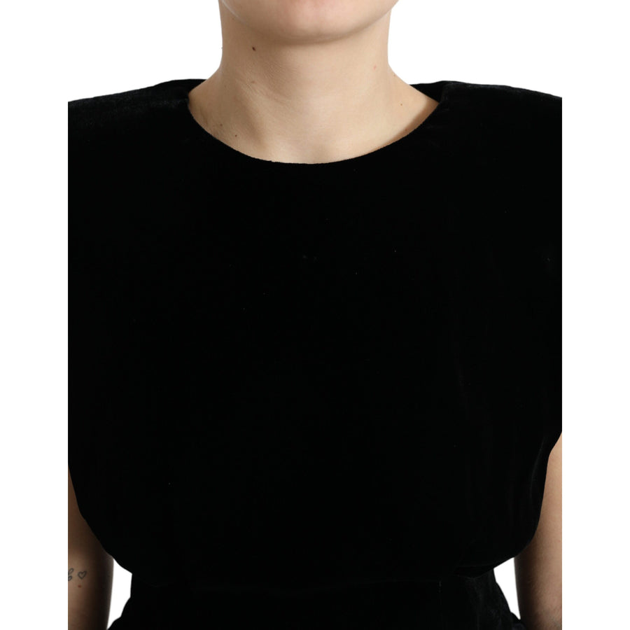 Dolce & Gabbana Black Velvet Fitted Padded Shoulder Blouse Top