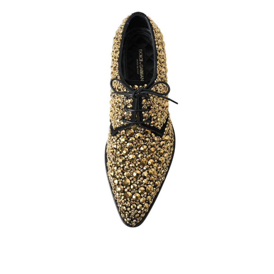 Dolce & Gabbana Elegant Gold Black Suede Derby Dress Shoes