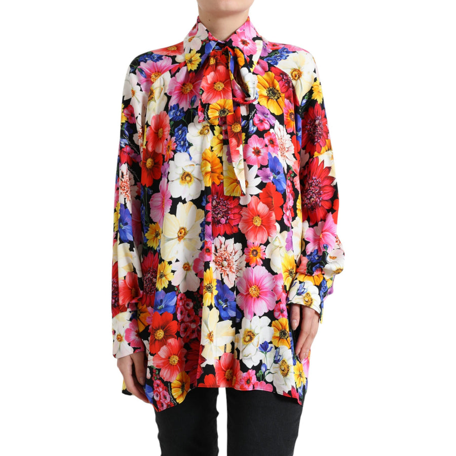 Dolce & Gabbana Multicolor Floral Ascot Collared Blouse Top