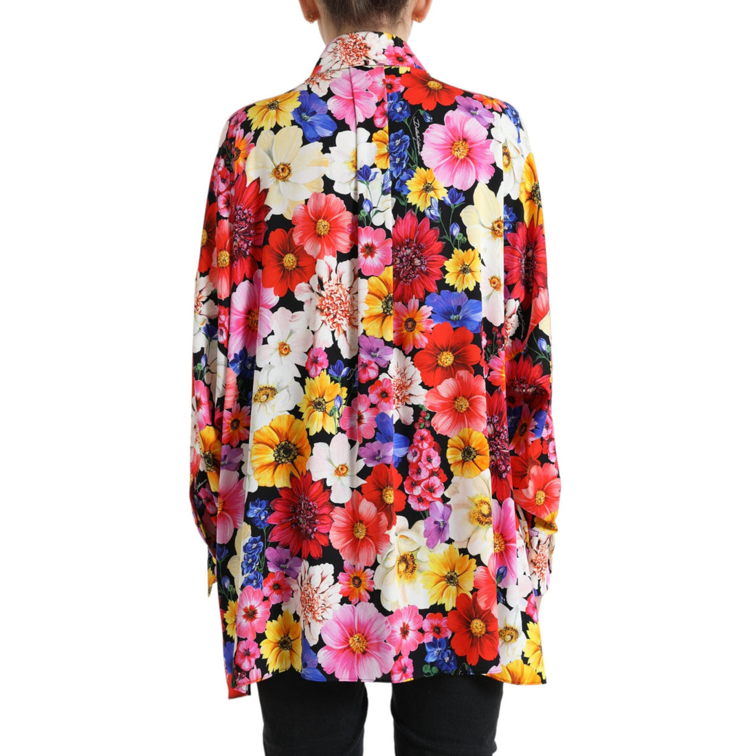 Dolce & Gabbana Multicolor Floral Ascot Collared Blouse Top