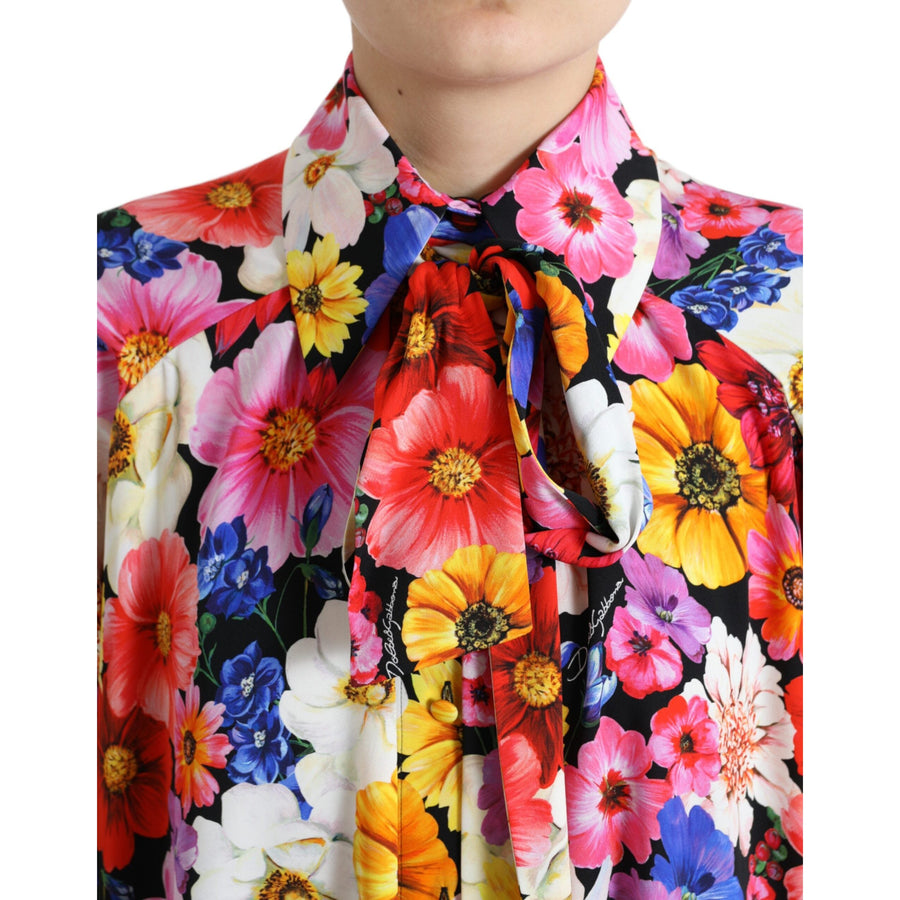 Dolce & Gabbana Multicolor Floral Ascot Collared Blouse Top