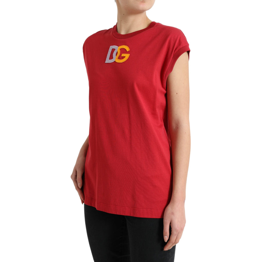 Dolce & Gabbana Red Cotton DG Logo Crew Neck Tank Top T-shirt