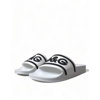 Dolce & Gabbana Chic White Designer Slides with Logo Detail