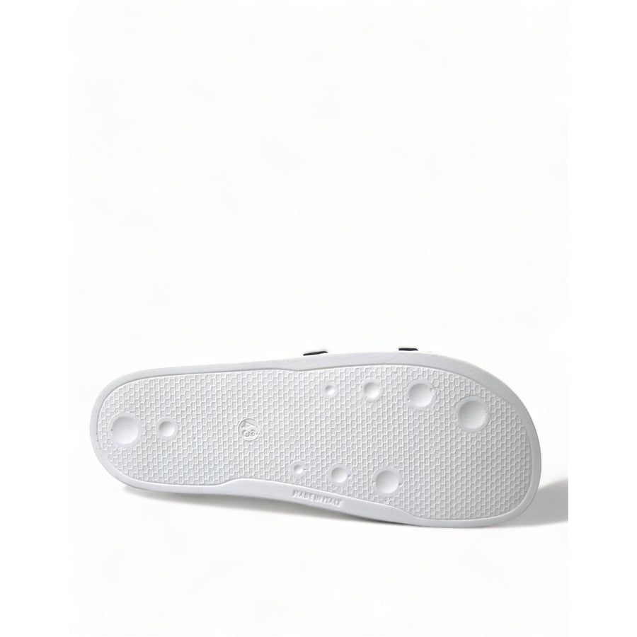 Dolce & Gabbana Chic White Designer Slides with Logo Detail