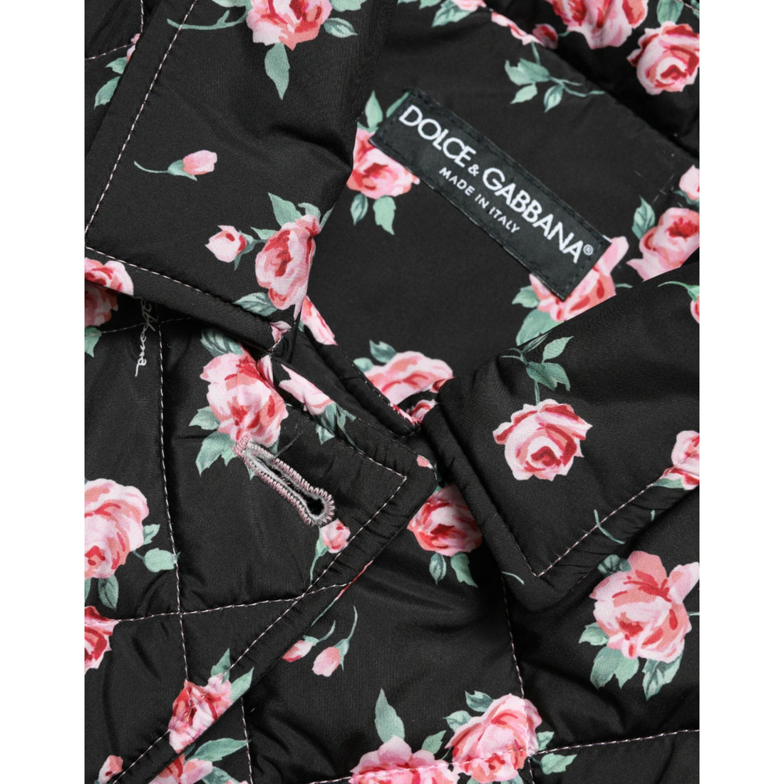Dolce & Gabbana Black Floral Collared Trench Coat Jacket