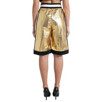 Dolce & Gabbana Gold Polyester Perforated High Waist Shorts