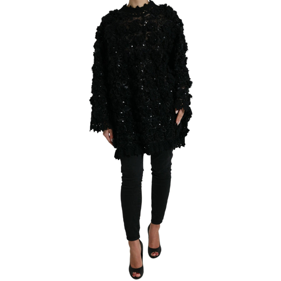 Dolce & Gabbana Black Sequined Embellished Pullover Sweater