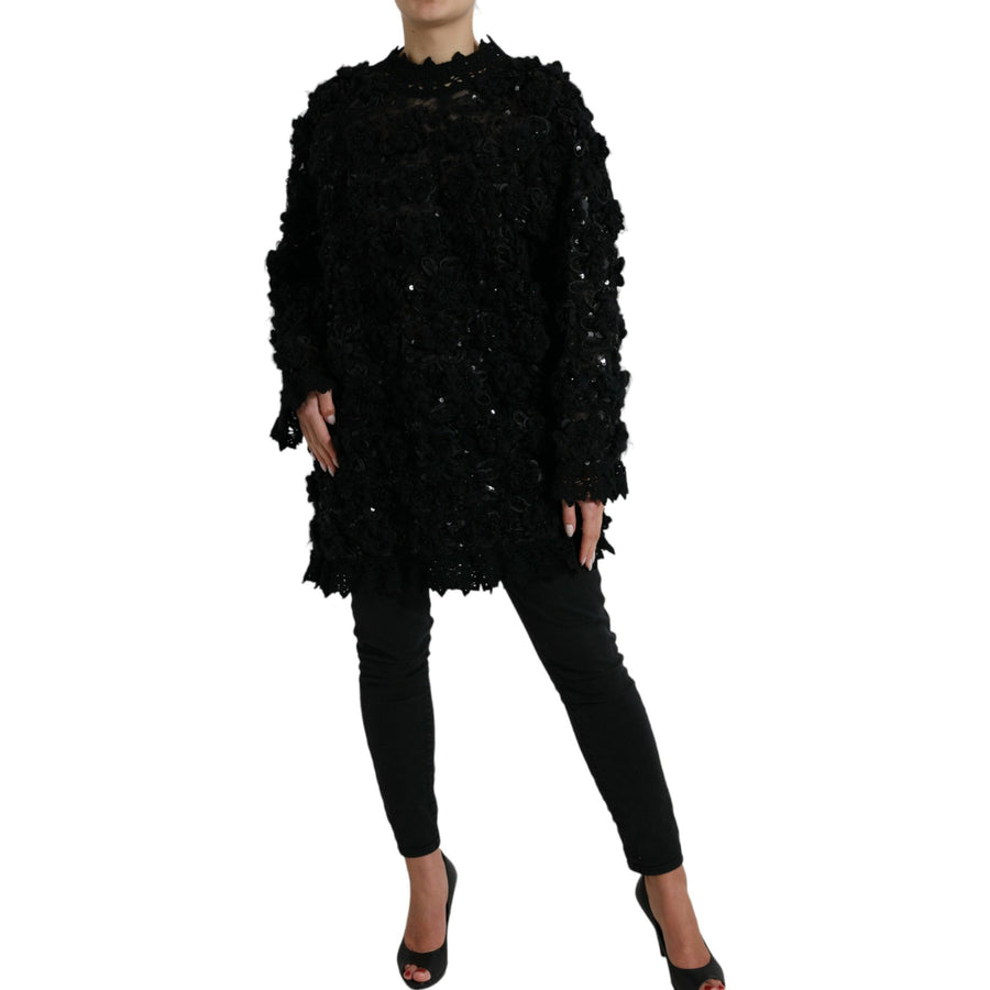 Dolce & Gabbana Black Sequined Embellished Pullover Sweater