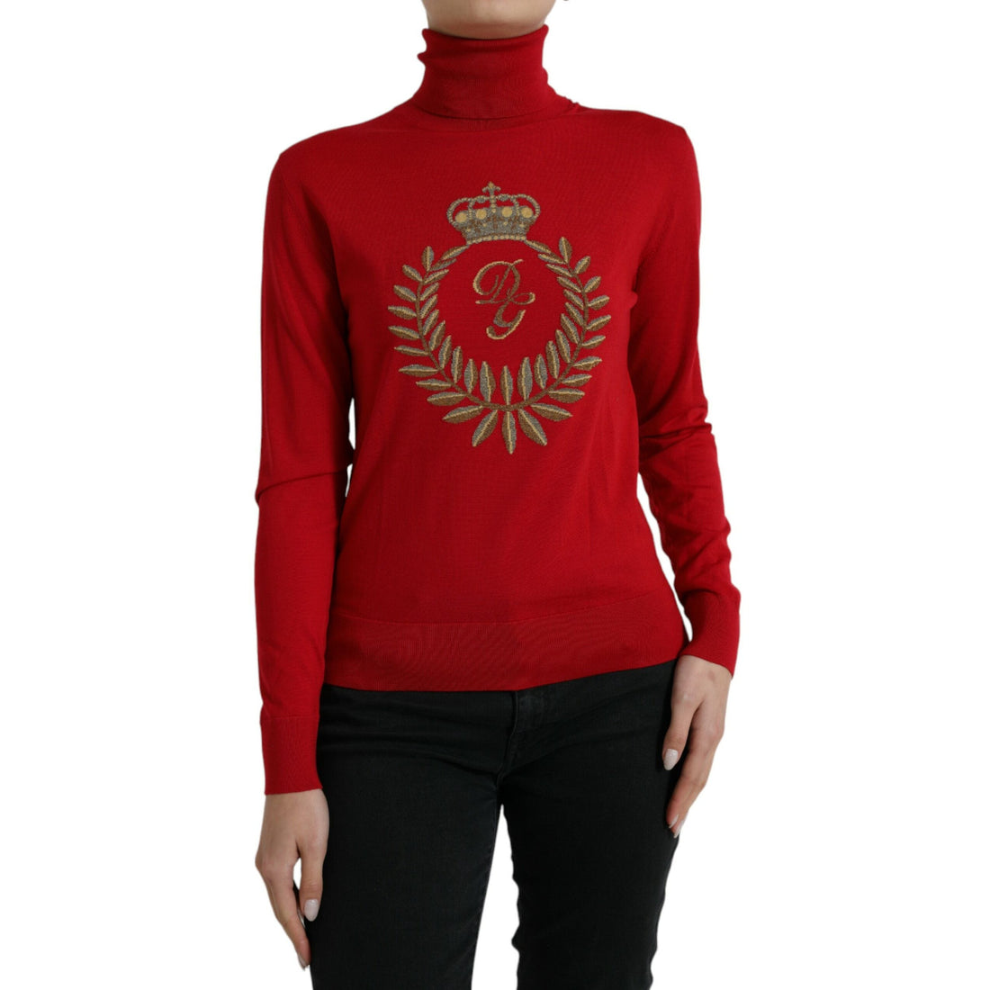 Dolce & Gabbana Red Intarsia Wool Turtleneck Pullover Sweater