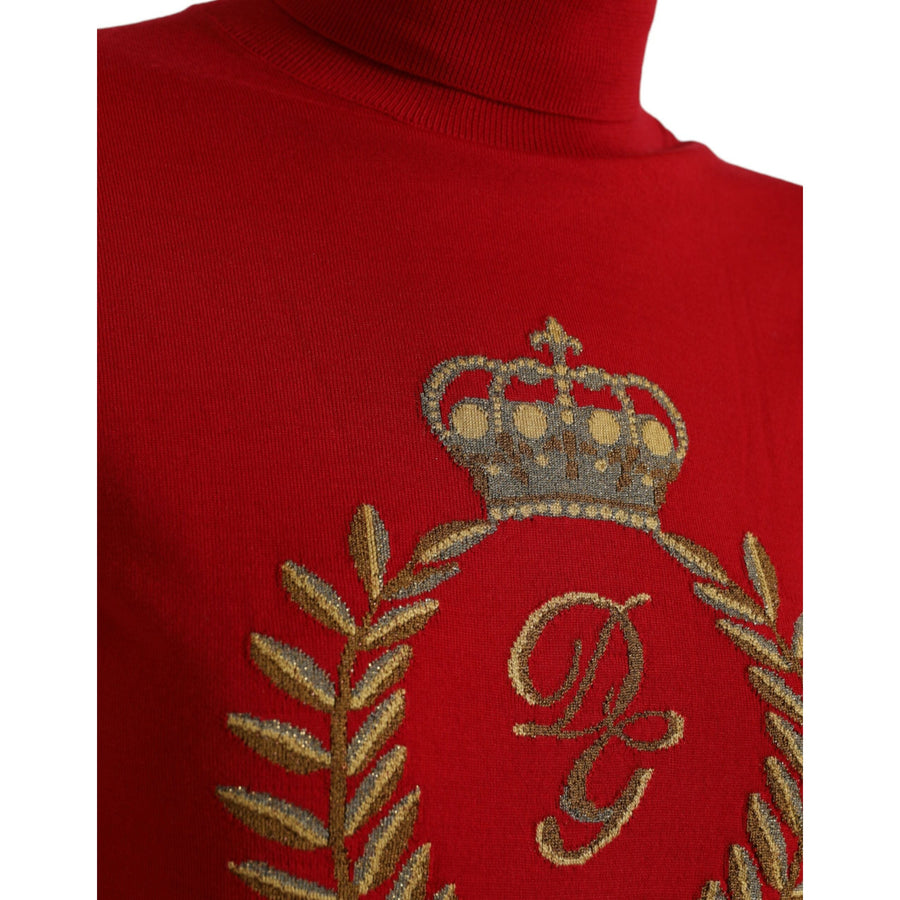 Dolce & Gabbana Red Intarsia Wool Turtleneck Pullover Sweater