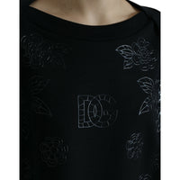 Dolce & Gabbana Black Pullover Floral Logo Applique Sweater