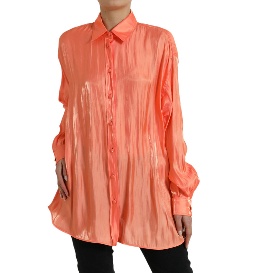 Dolce & Gabbana Peach Long Sleeve Button Down Blouse Top