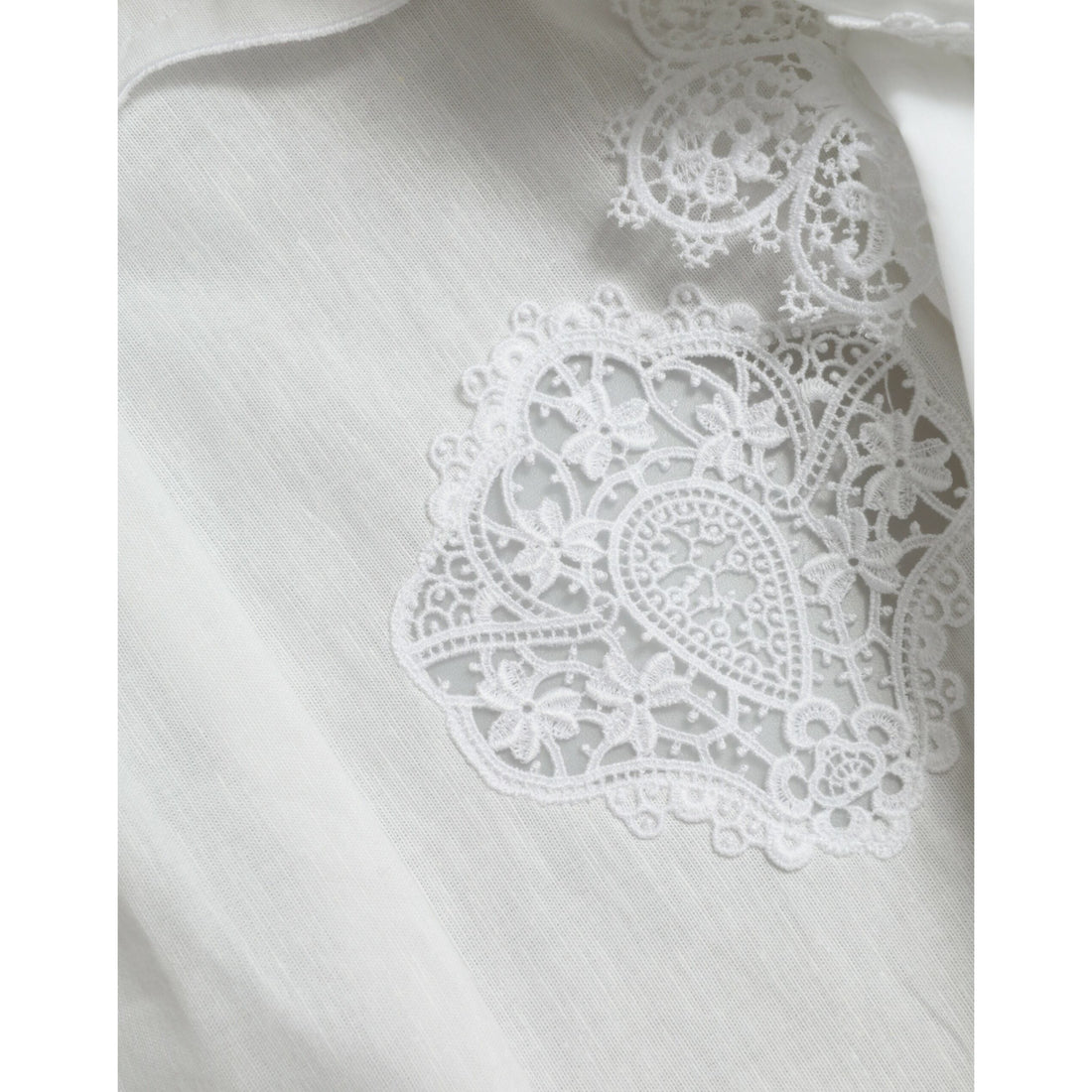 Dolce & Gabbana White Cotton Lace Trim Collared Blouse Top