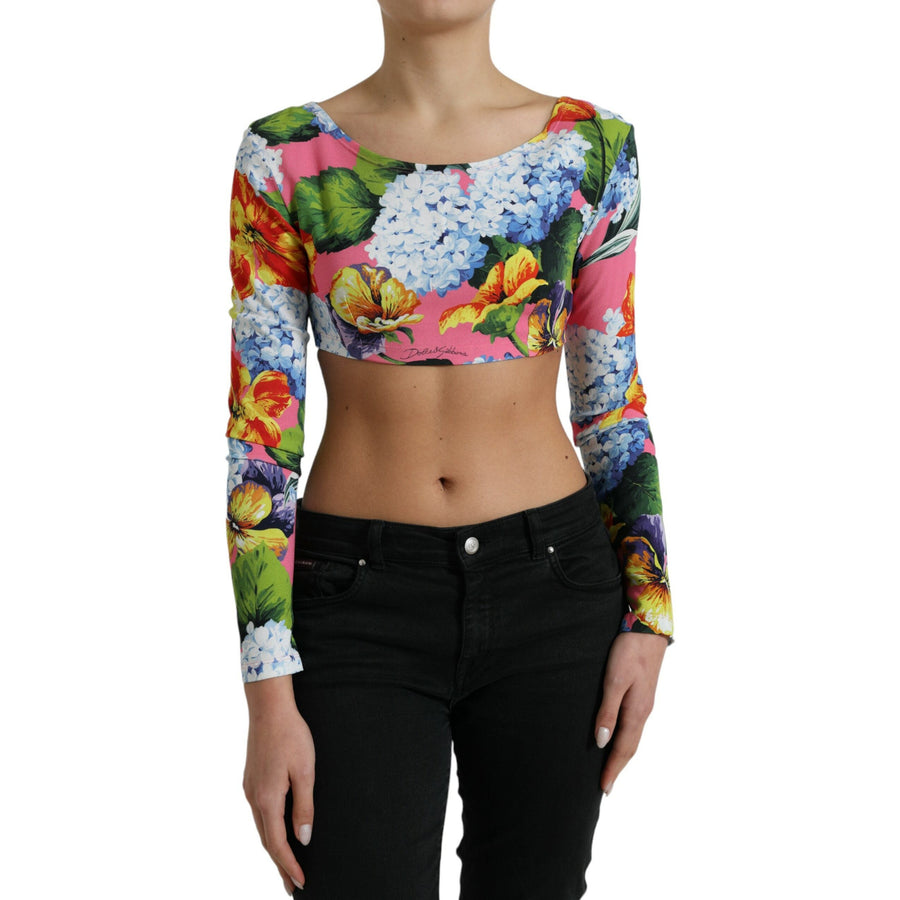 Dolce & Gabbana Multicolor Floral Long Sleeves Cropped Top