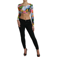 Dolce & Gabbana Multicolor Floral Long Sleeves Cropped Top