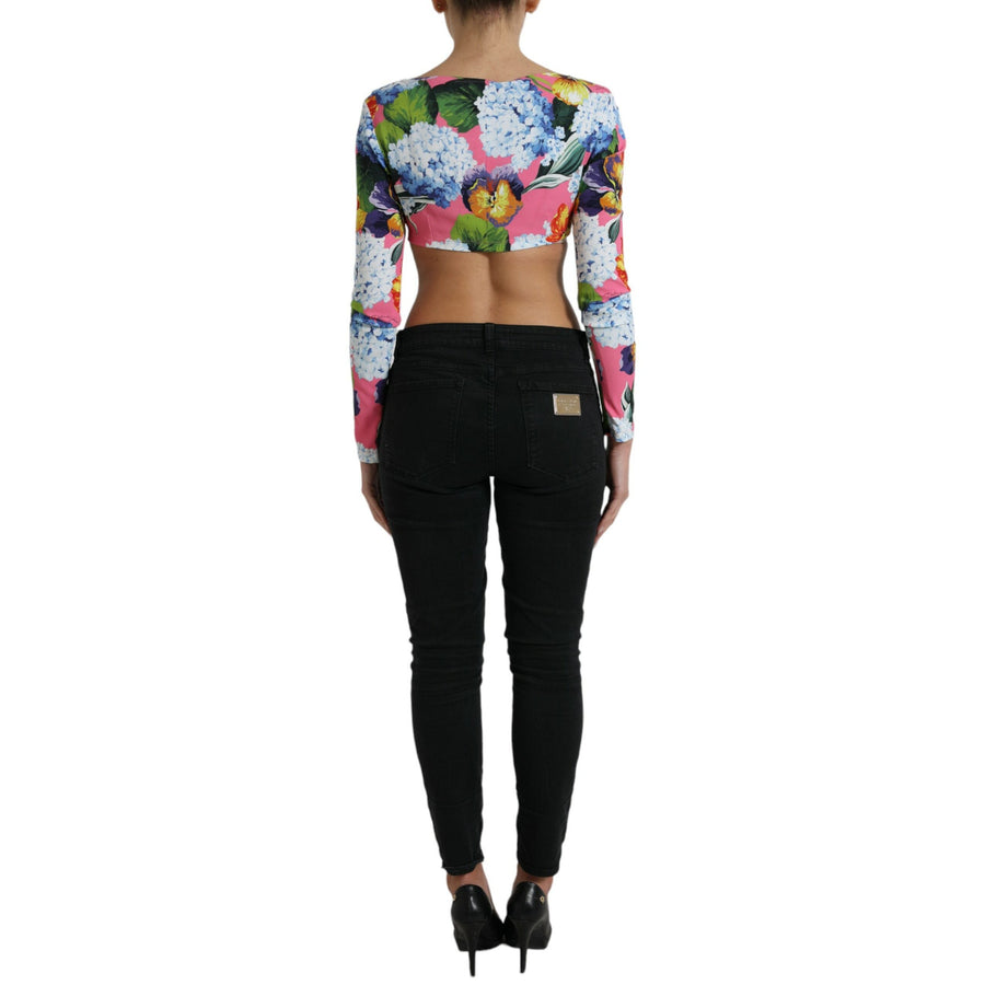 Dolce & Gabbana Multicolor Floral Long Sleeves Cropped Top