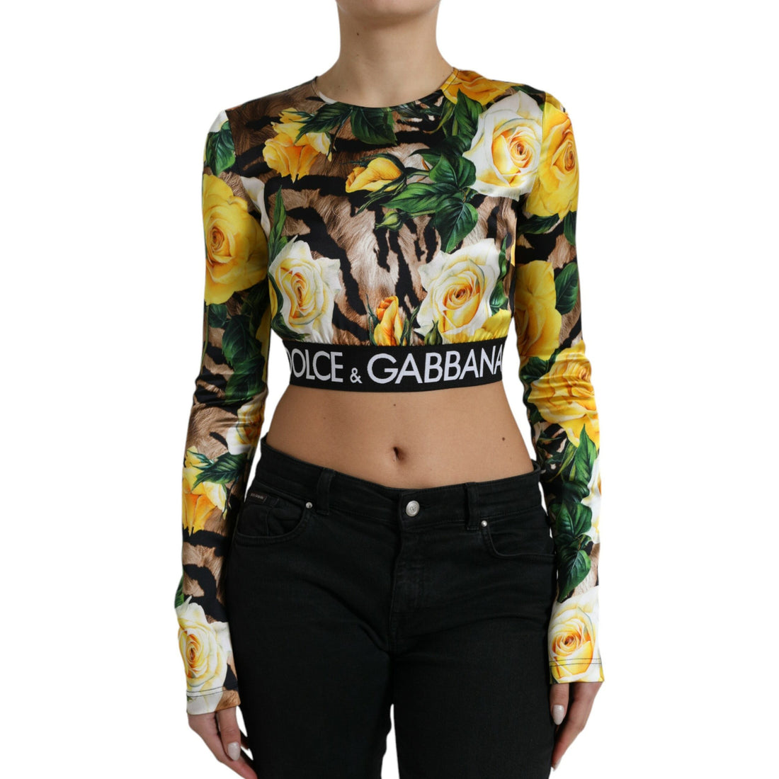 Dolce & Gabbana Multicolor Floral Long Sleeves Cropped Top