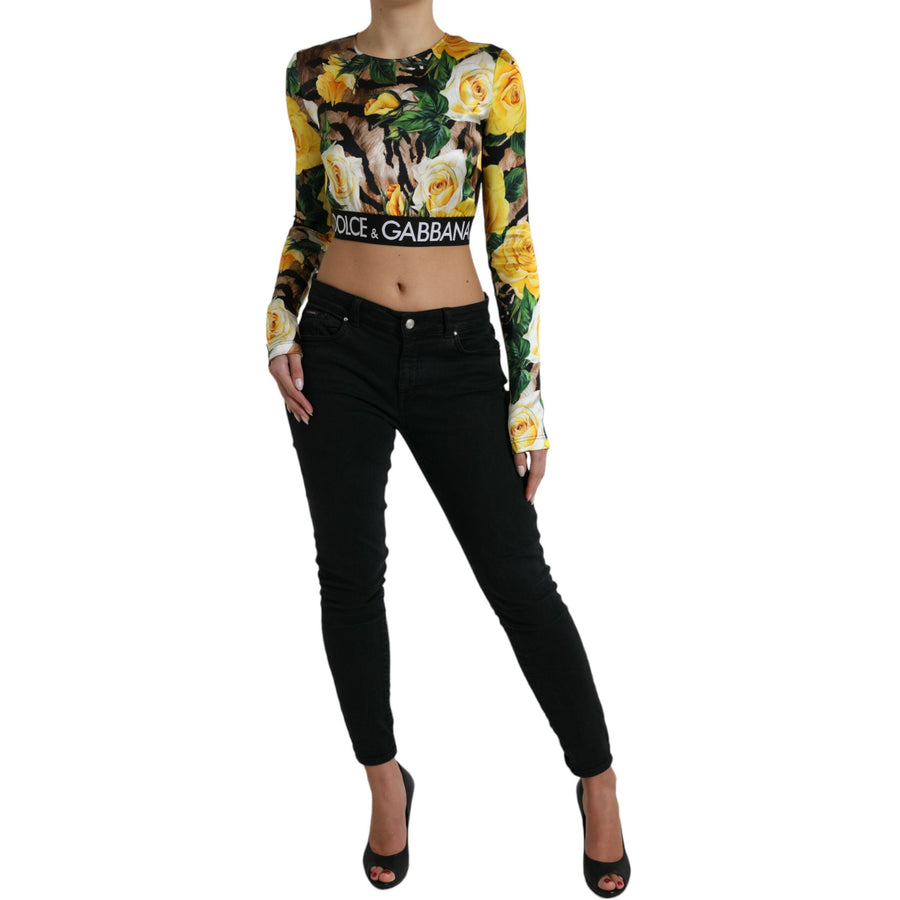 Dolce & Gabbana Multicolor Floral Long Sleeves Cropped Top