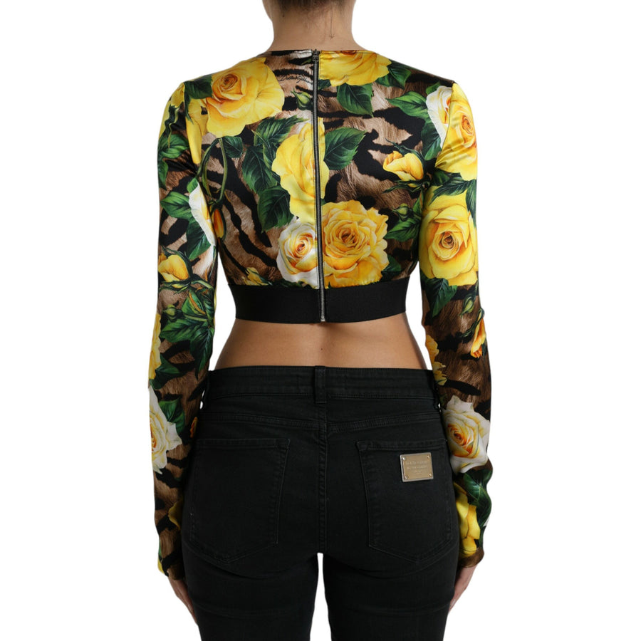 Dolce & Gabbana Multicolor Floral Long Sleeves Cropped Top