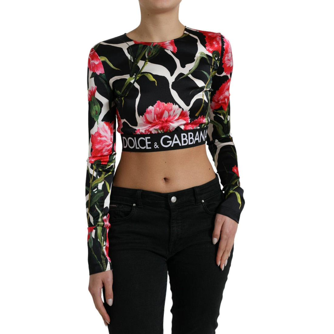 Dolce & Gabbana Multicolor Floral Long Sleeves Cropped Top