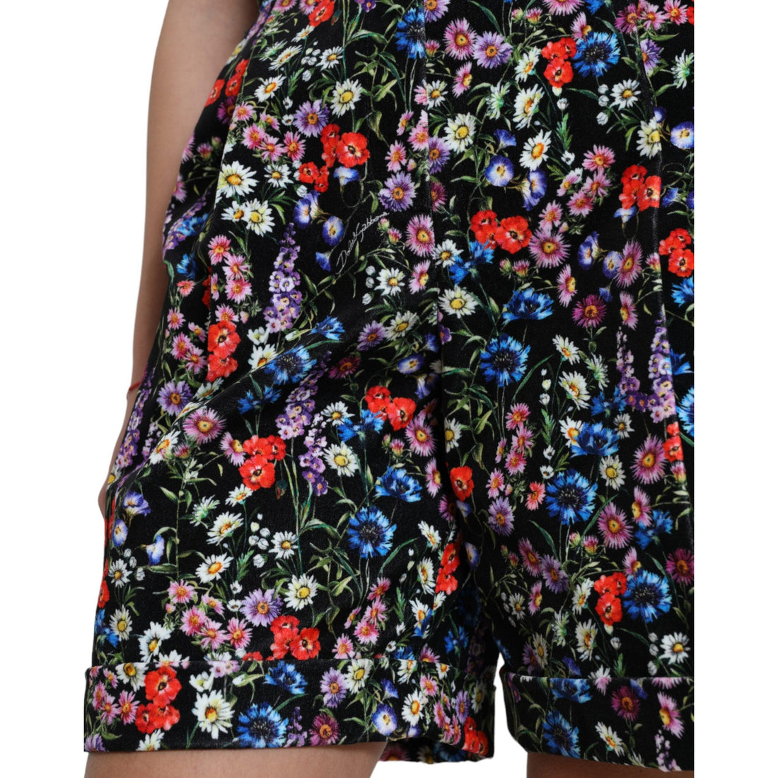 Dolce & Gabbana Black Floral High Waist Hot Pants Shorts