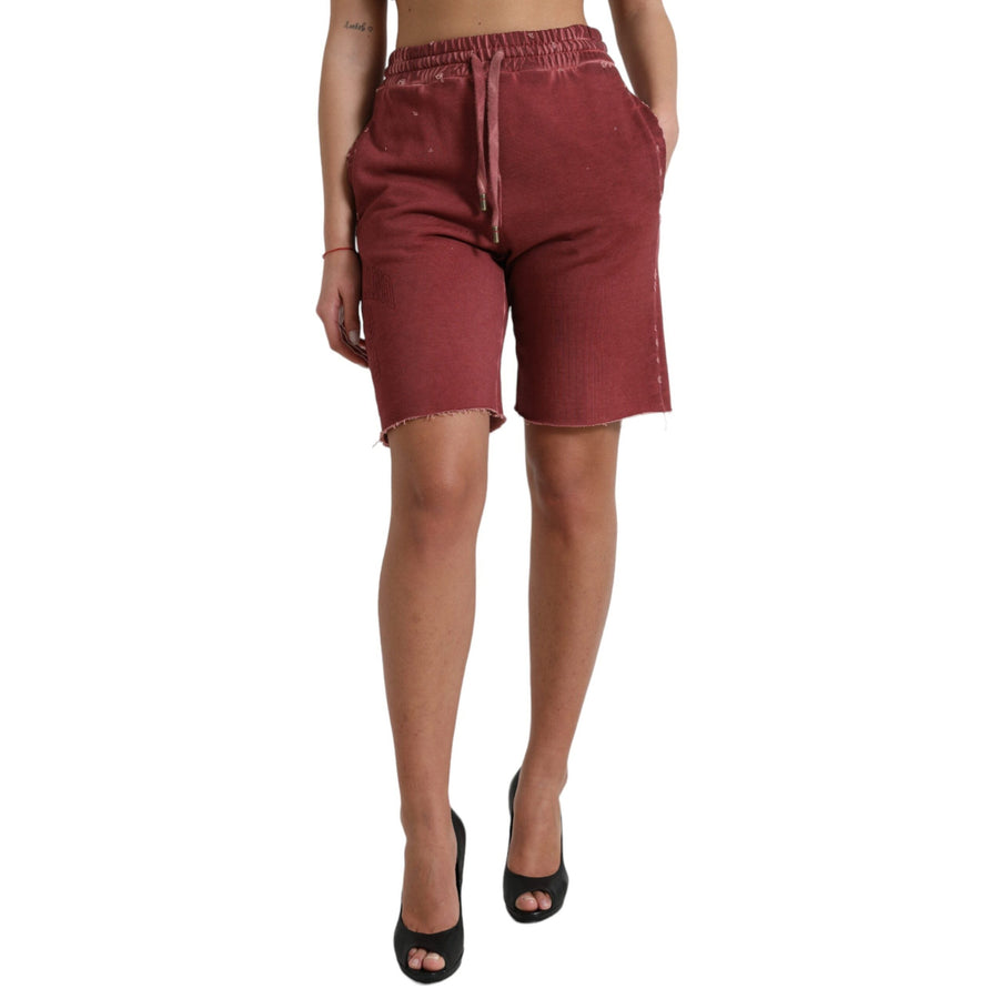 Dolce & Gabbana Maroon Cotton High Waist Sweatshorts Shorts