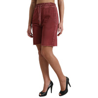 Dolce & Gabbana Maroon Cotton High Waist Sweatshorts Shorts