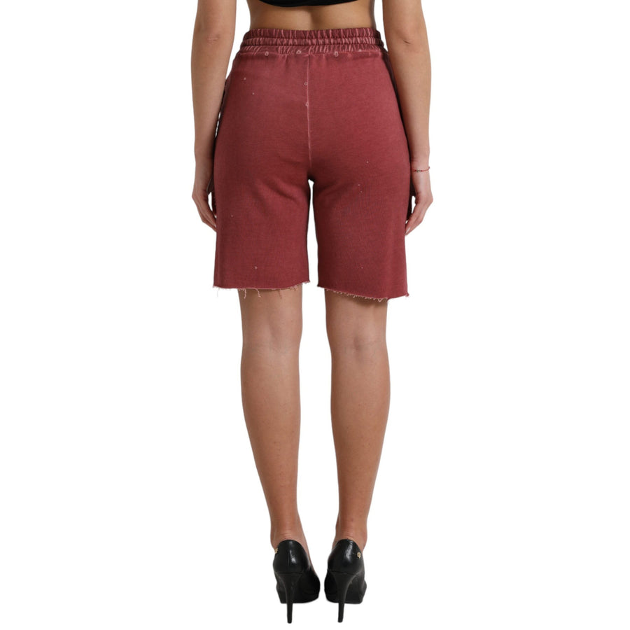 Dolce & Gabbana Maroon Cotton High Waist Sweatshorts Shorts