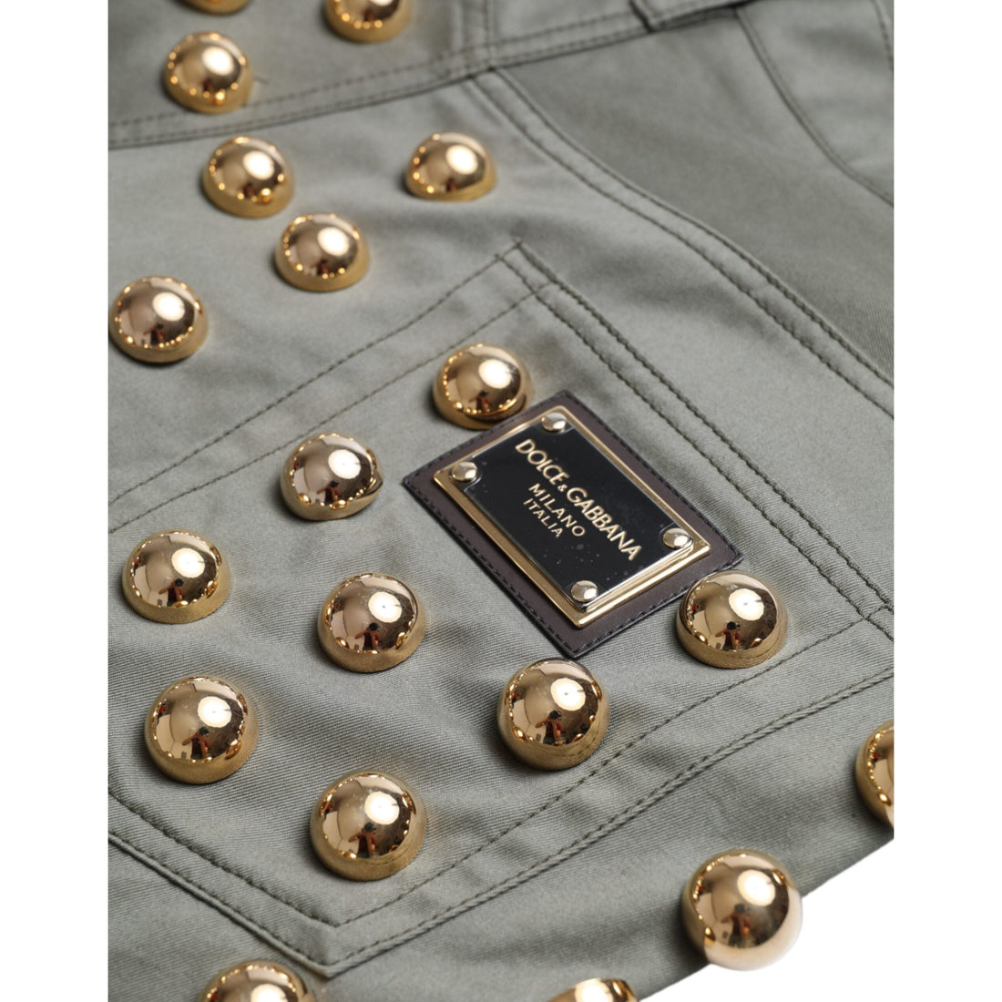 Dolce & Gabbana Green Embellished Cotton High Waist Hot Pants Shorts