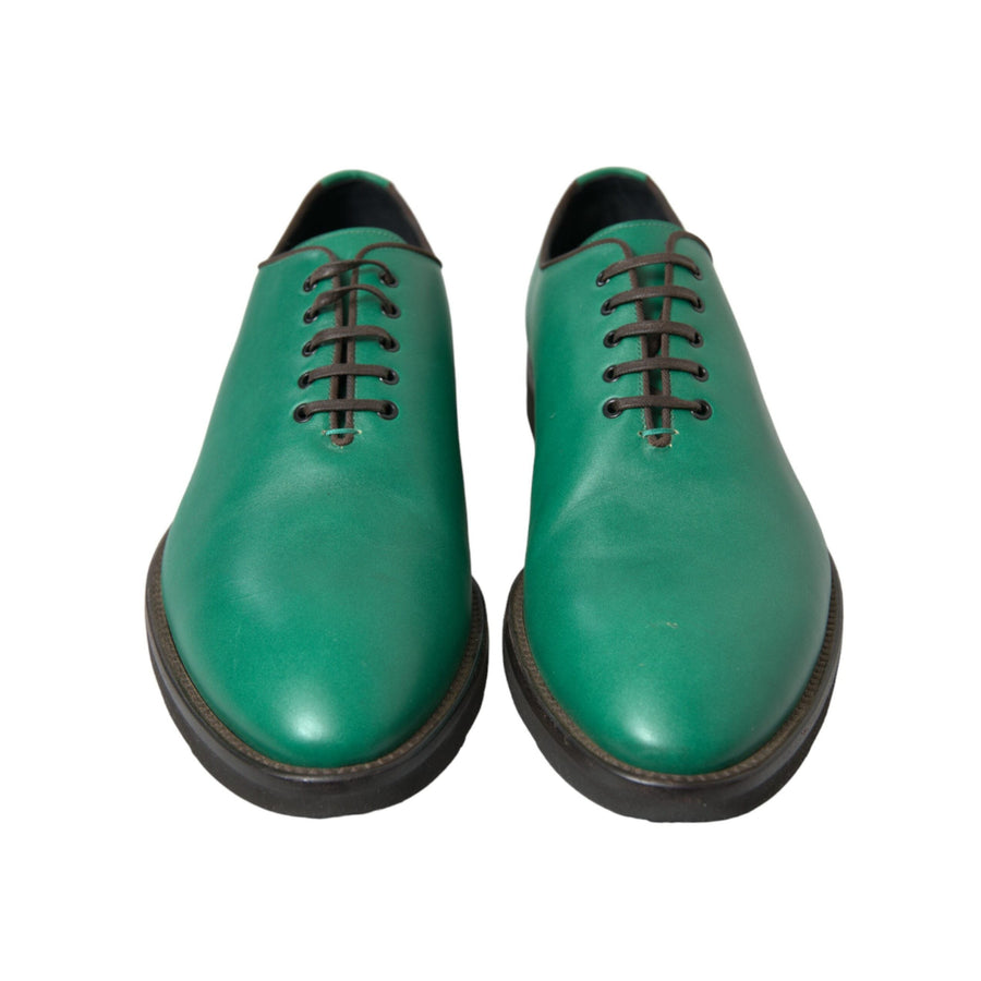 Dolce & Gabbana Green Leather Lace Up Oxford Dress Shoes