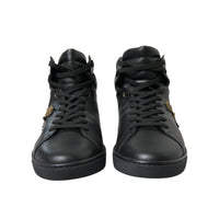 Dolce & Gabbana Black Crown Bee logo Mid Top Portofino Sneakers Shoes