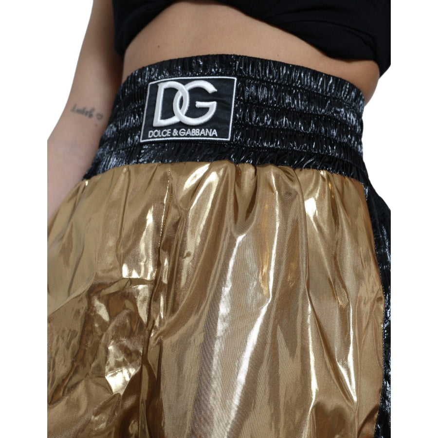 Dolce & Gabbana Metallic Gold Shirred High Waist Hot Pants Shorts