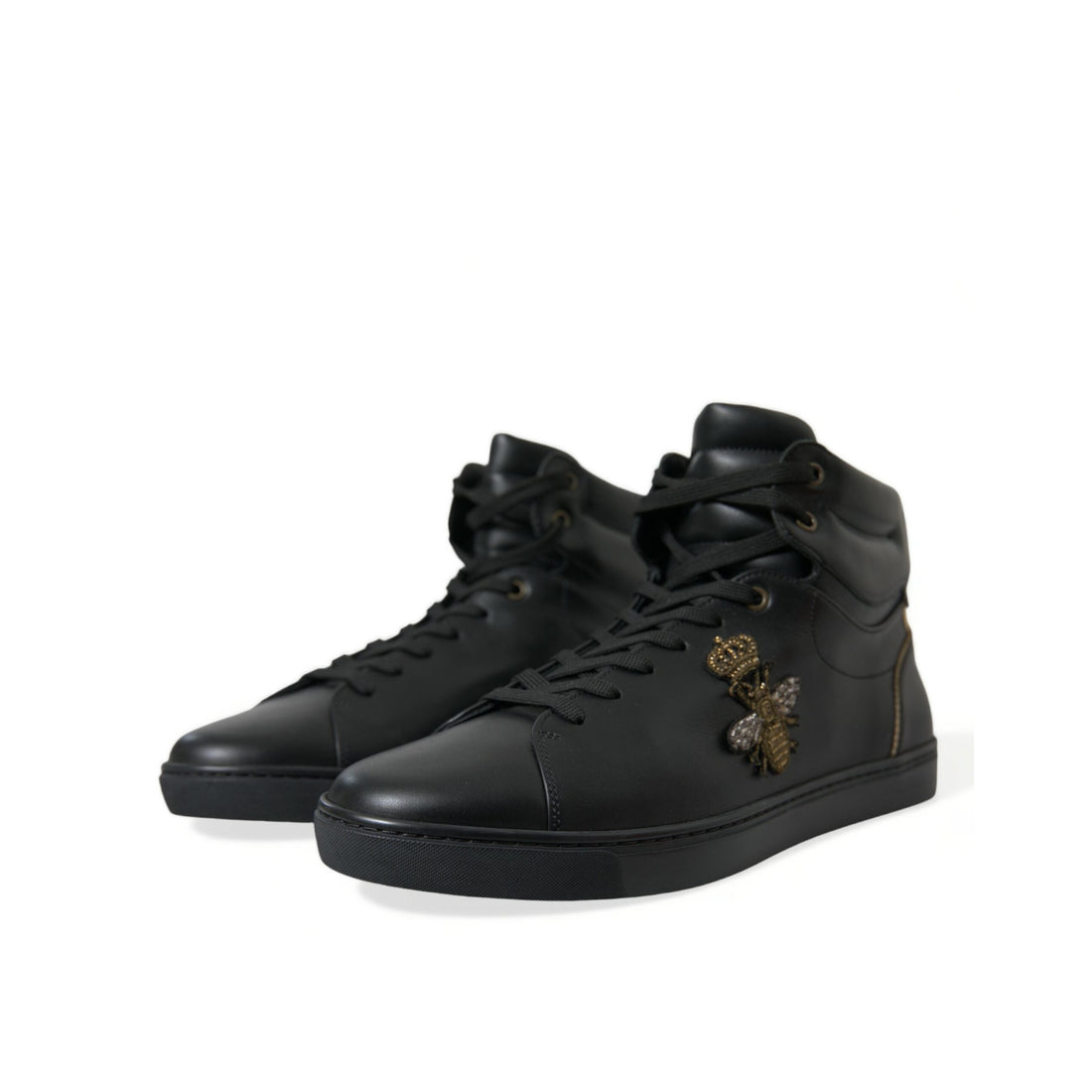 Dolce & Gabbana Black Crown Bee logo Mid Top Portofino Sneakers Shoes