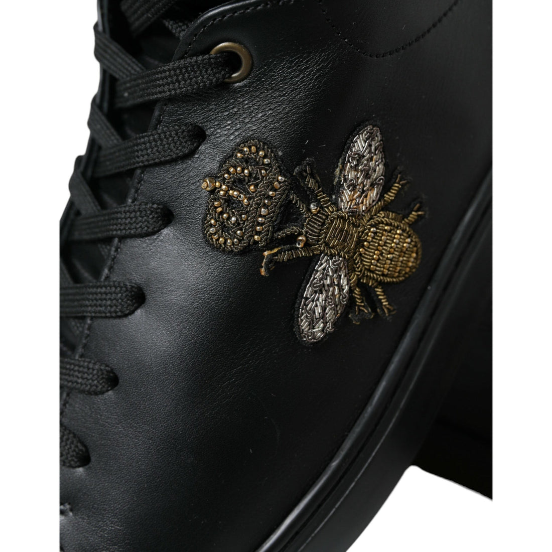 Dolce & Gabbana Black Crown Bee logo Mid Top Portofino Sneakers Shoes