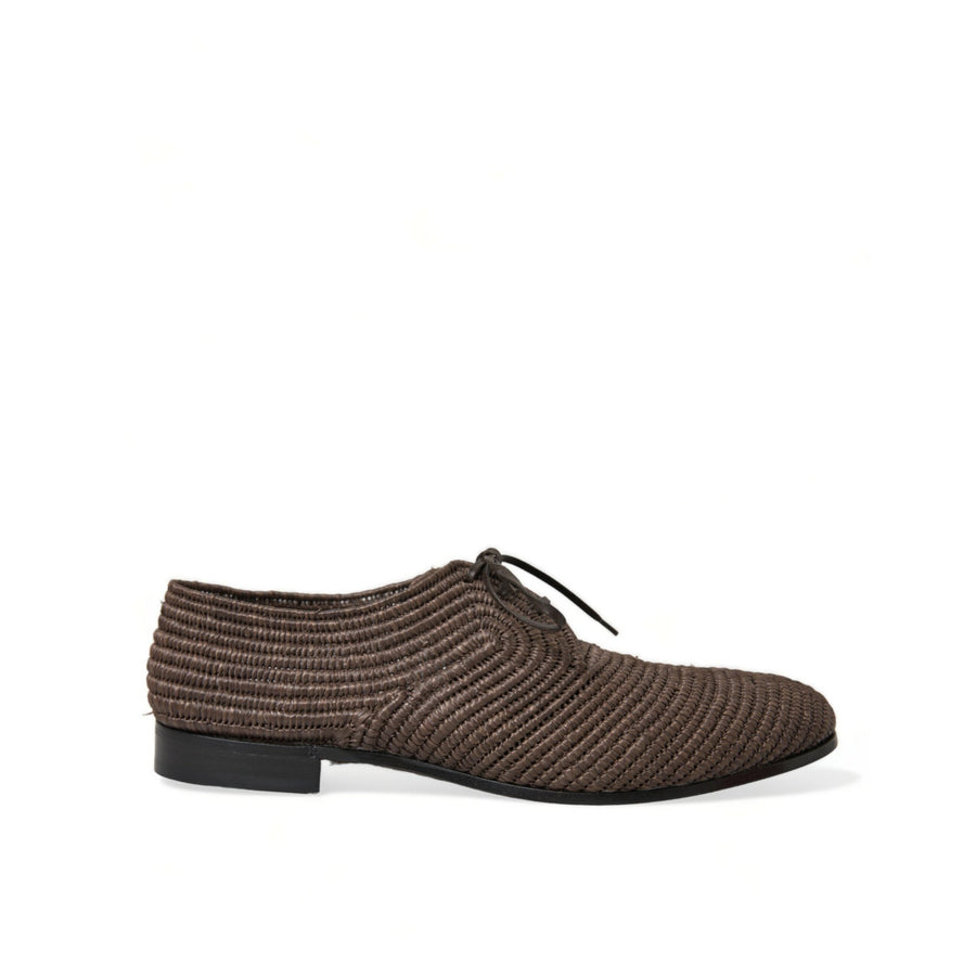 Dolce & Gabbana Brown Raffia Lace Up Derby Dress Shoes