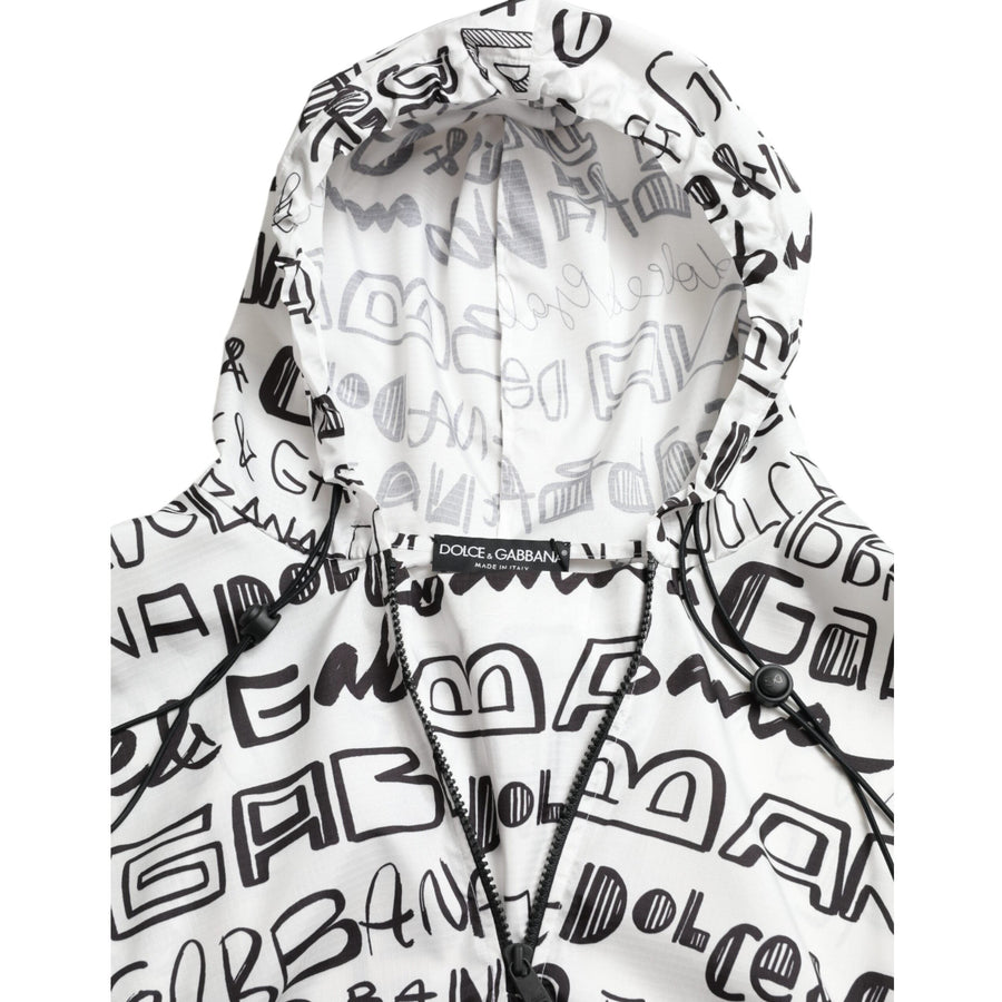 Dolce & Gabbana White Logo Print Hooded Blouson T-shirt Top