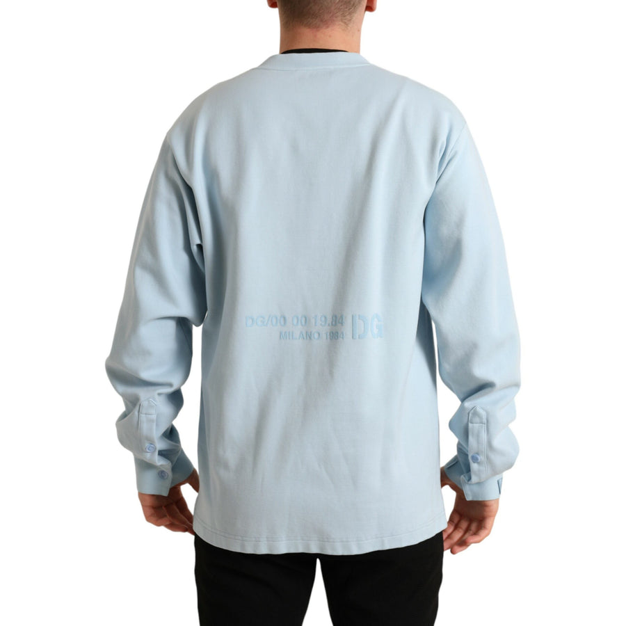 Dolce & Gabbana Light Blue Cotton Buttoned Pullover Sweater