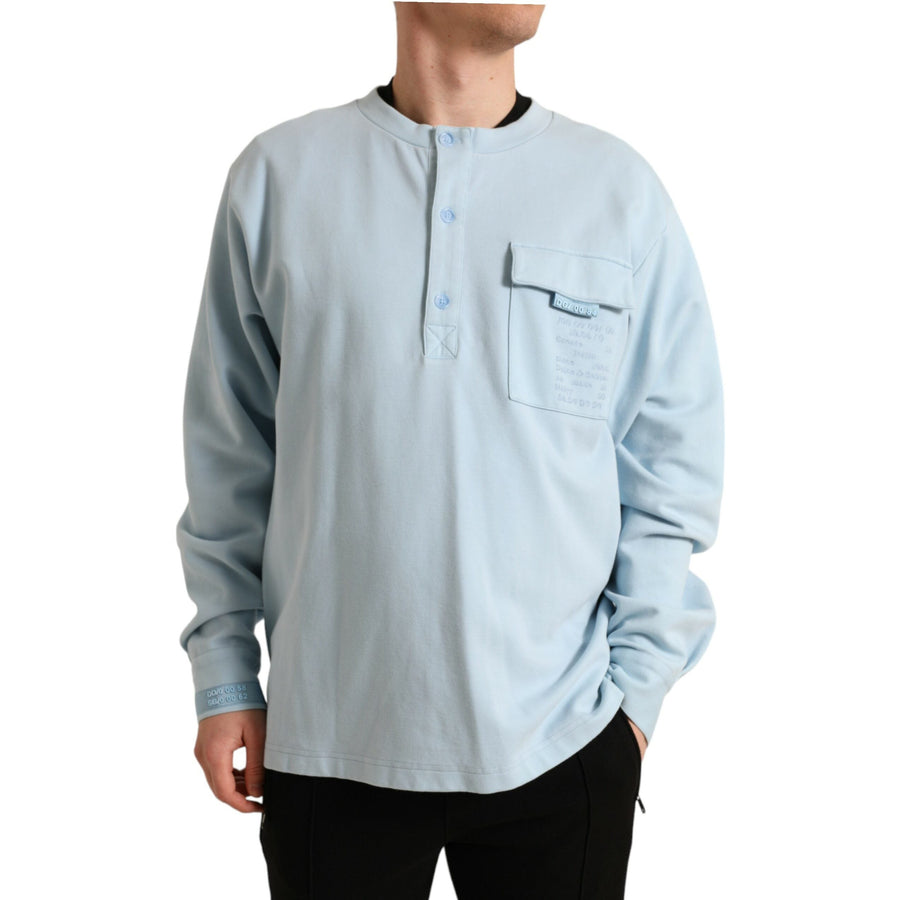 Dolce & Gabbana Light Blue Cotton Buttoned Pullover Sweater