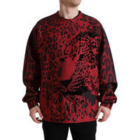 Dolce & Gabbana Red Leopard Print Crewneck Pullover Sweater