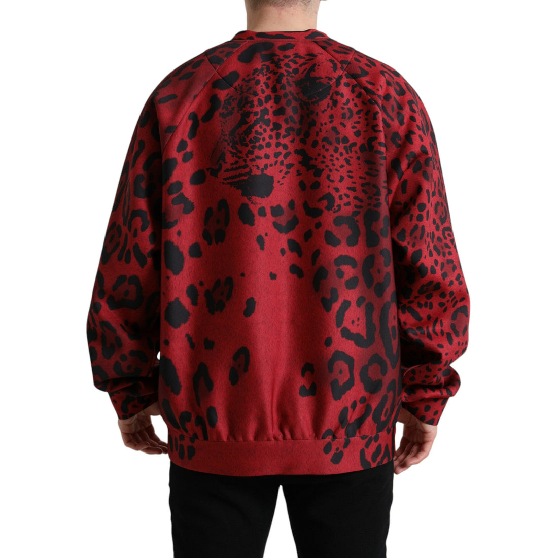 Dolce & Gabbana Red Leopard Print Crewneck Pullover Sweater